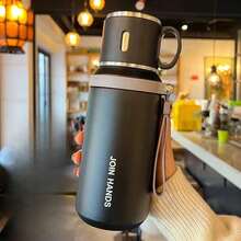600ml/304不鏽鋼真空保溫水瓶，附2合1瓶蓋/飲水杯與繩柄，可清洗，適用冷熱飲，露營、用餐與辦公室使用理想，情人節與生日完美禮物 - 600毫升 - 查看 13