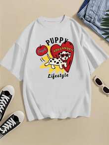 Corazón rojo con un perro dálmata que simboliza la energía positiva y el mensaje motivador de creer en uno mismo camiseta de mujer casual estampada moderna cómoda para uso diario - Blanco - Ver 8