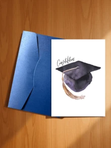 1/5 Set, Watercolor Purple & Black Graduation Cap Congratulation Card, Blank Inside Pages With Envelope For Graduates - A - View 25