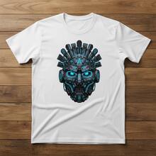 Cyberpunk Warrior Mask Tee - Futuristic Techwear Graphic - Blanco - Ver 7