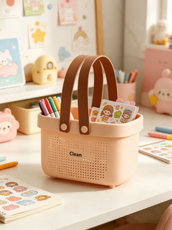 1pc Draining Bathroom Storage Basket, Laundry Basket With Handle, Portable Toiletry Caddy, Large Capacity Dorm Bath Shower Basket, Wet Separation Storage Organizer For Bedroom Kitchen Dormitory College