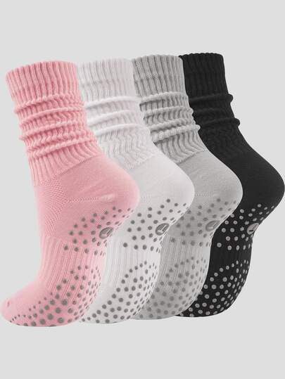 4 Pairs Women's Pilates Casual Boat Socks Yoga Socks Non-Slip Dance Ballet Hospital Fitness Black White Pink Gray