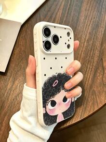 1个可爱卷曲粉色发夹图案女孩时尚可爱侧边爱心防震高端软TPU手机壳，适合作为生日/节日礼物送给朋友、家人、情侣或自己，兼容 17/16/15/14/13/12/11/X/XR/XS MAX，Galaxy A56/55/A03S系列 - 彩色 - 查看 2