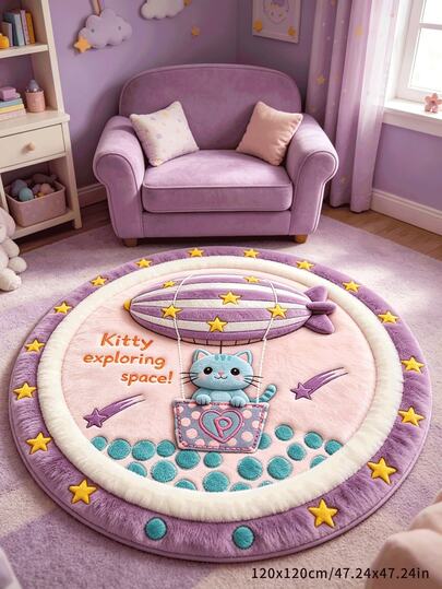 1 pieza Alfombra redonda suave y linda con tema de oso, llena directamente la alfombra con ternura y dulzura, alfombra decorativa, tapete de piso, tapete de cuna, adecuada para sala de estar, dormitorio, estudio, decoración cálida del hogar, nueva y suave resistente a la suciedad, con lazo azul claro como Body principal, combinada con bordes ondulados y suaves lemas en inglés, estilo fresco y curativo, adecuada para dormitorio de color crema, área de mesita de noche femenina y otras escenas