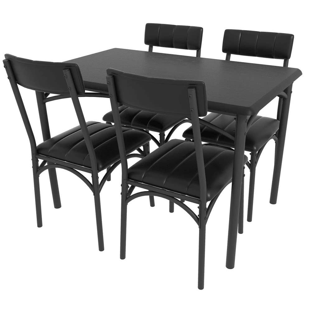Metal And Wood Rectangular Table With 4 Upholstered Chairs,5 Piece Dining Table Set - Cement Ash - View 1