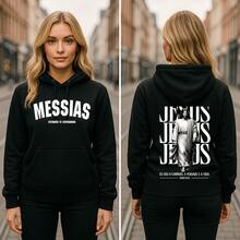 MOLETON CANGURU GOSPEL MESSIAS ESTAMOS TE ESPERANDO JESUS E O CAMINHO  MALHA GROSSA 100% ALGODÃO UNISSEX - Preto - Visão 2