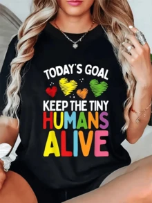 Corazones de colores simbolizan amor energía cuidado y alegría para inspirar positivismo y buen humor cada día camiseta de mujer con mensaje motivador casual y cómoda para uso diario - Negro - Ver 1