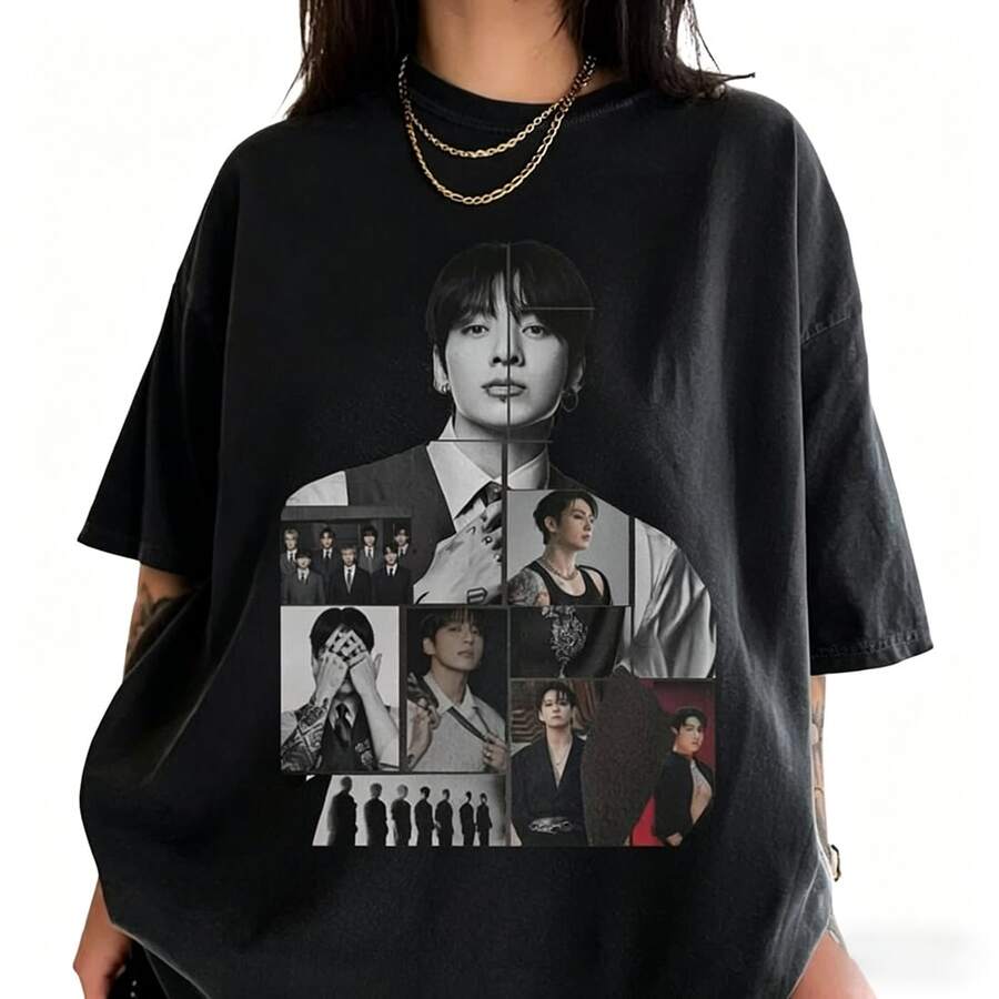 B TS J Ung Kook Shirt Bias Graphic Tee B TS Arirang T-Shirt Vintage Army Merch J Ungkookie Tee Retro J Ungkook K-Pop Fan Gifts - 黑色 - 查看 1