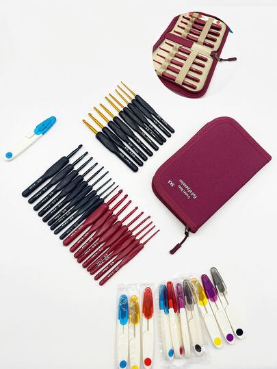 10pcs Crochet Hook Set, Classic Black, Red, Blue Handle Colors, Sturdy And Dirt-Resistant, Includes 2.0-6.0mm 9pcs Crochet Hooks + 1pc Scissors, Storage Case For Easy Organization, Suitable For Yarn Crocheting & Knitting Anytime Anywhere