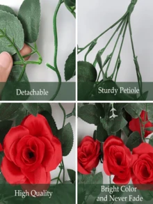 Nejlue Artificial Flowers/Plants1111 Home & Living 1/2支人造红色玫瑰藤蔓花，春季玫瑰装饰，悬挂式花卉，适用于家居装饰、房间装饰、墙面装饰、婚礼拱门、卧室、桌面、生日派对、花园、室内外、春夏季 - 紅色 - 查看 6