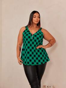 Women's Plus Size Tank Top Duna With Pearl Buttons, Sizes GG G1 To G3 - Green & Black - View 4