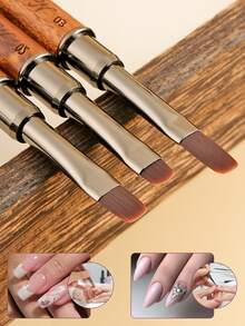 1/3pcs Double-Ended Wooden Handle Multi-Functional Nail Art Brush Set, Suitable For Acrylic, Gel, Polygel Nails, Can Be Used For French Manicure, Line Drawing, 3D Carving, Relief, Nail Care And Fine Sketching - Multicolor - View 3