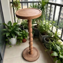 Mesa de café portátil y móvil de madera maciza, mesa de té, estantería móvil para jardín, balcón, sala de estar, dormitorio, soporte para velas, mesa pequeña para jardín, estantería para plantas - Granate - Ver 10