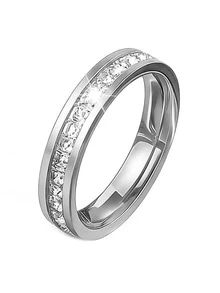 2 piezas Anillos apilables de acero inoxidable con diseño sencillo de una y dos filas con circonita cúbica dorada para uso diario de mujeres - Plateado - Ver 11