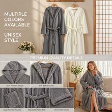 1pc Hooded Bathrobe, Breathable Pineapple Plaid Design, Quick-Dry & Non-Shedding, Unisex Coral Fleece Robe, Sleepwear, Couple Long Bathrobe, All Season - Grey - View 4