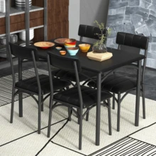 Metal And Wood Rectangular Table With 4 Upholstered Chairs,5 Piece Dining Table Set - Cement Ash - View 2