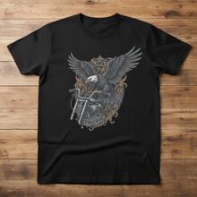 Soaring Freedom Engraved Americana Eagle Motorcycle Graphic Tee - Black - View 8