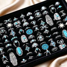 15 buah Cincin Paduan Logam Bertatahkan Batu Turkuois Buatan, Cincin Pasangan Gaya Campuran Bohemian Vintage, Aksesori Jari untuk Pesta & Pemakaian Sehari-hari, Hadiah Perhiasan Fashion, Pengiriman Acak - 15 cincin Bohemian acak - View 7