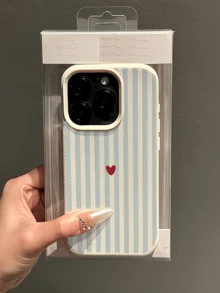 1pc White Striped Heart Shaped Minimalist Full Coverage TPU Shockproof Phone Case, Compatible With Apple 17, 16, 15, 14, 13, 12, 11 Pro Max, Air, And Series - Multicolor - View 3