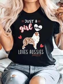 Australian Shepherd Dog Surrounded By Hearts Symbolizing Love, Loyalty, And Positive Energy In A Fun Phrase Expressing Pride And Affection For Animals. Women's Casual, Comfortable, And Modern T-Shirt For Everyday Wear. - Black - View 8