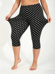Quần legging nữ size lớn màu đen họa tiết chấm bi co giãn mùa hè cho tập thể dục, yoga, hoạt động ngoài trời, đi du lịch và đi bộ - màu đen - Xem 7