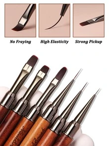 1/3pcs Double-Ended Wooden Handle Multi-Functional Nail Art Brush Set, Suitable For Acrylic, Gel, Polygel Nails, Can Be Used For French Manicure, Line Drawing, 3D Carving, Relief, Nail Care And Fine Sketching - Multicolor - View 4