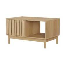 Mid-Century Modern Style 80cm Coffee Table, Living Room Side Table With Grid Structure, One Drawer, Open Shelves And Solid Wood Legs, Oak Color. - Lạc đà - Xem 6