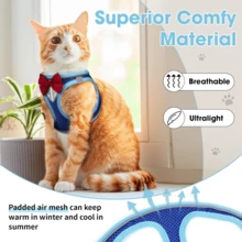 Cat Leash Set, Soft Breathable Vest With Reflective Strip, Escape-Proof Cat Harness, Suitable For Walking Cats And Outdoor Activities, Pet Vest Leash - Multicolor - View 5