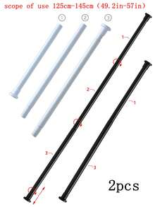 1/2pcs No-Drill Multifunctional Telescopic Rod, Easy To Install, Suitable For Shower Curtain Rod, Balcony Clothesline, Wardrobe Hanging Rod, Curtain Rod, Window Curtain Rod Bracket, Bathroom Accessories - White - View 8