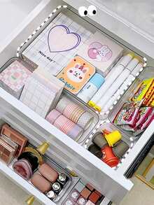 1/3/4/6/7/8/10/11pcs Desktop Cosmetic Storage Box, Combination Transparent Plastic Drawer Storage Box Set, Transparent Cosmetic Storage Box, Exquisite Storage Box, Desktop Drawer Divider Storage Box And Storage Box, Suitable For Cosmetics, Jewelry, Kitchen, Bedroom, Bathroom, Office, Party Desktop Drawer Decoration - Clear - View 6