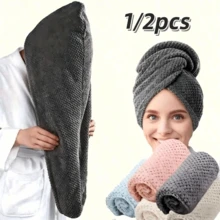 1/2pcs Microfiber Hair Towel Extra Large Wrap Quick Dry Hair Towel Wrap With Elastic Band , Ultra Absorbent Soft Hair Towel Wrap Turban - Brown - View 2