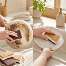 5/10/20pcs Brown Seaweed Shaped Triple-Layer Double-Sided Magic Cleaning Sponge, High Density Honeycomb Dish Sponge, Kitchen Bathroom Household Cleaning Sponge, Dish Washing Sponge, Scrub Sponge, Cleaning Pad - Right-angle Style - View 3