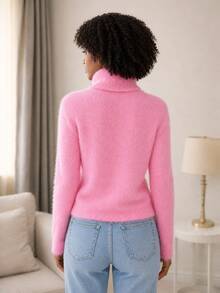 Furry Spotted Turtleneck Rabbit Wool Blouse – Soft, Elegant And Comfortable Rabbit Wool Turtleneck Blouse | Sophistication And Comfort - Baby Pink - View 2