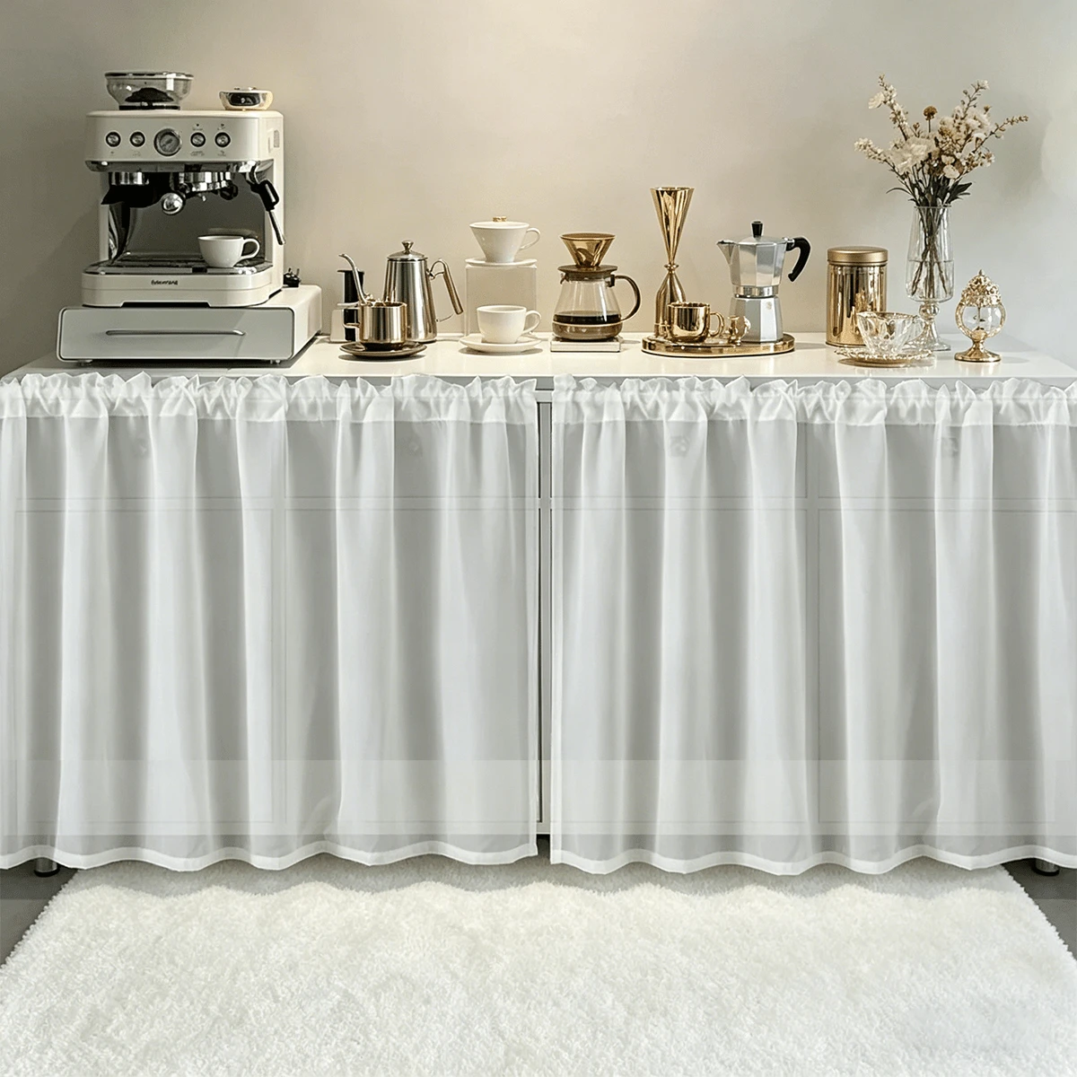 1pc Spring/Summer White Chiffon Breathable Simple Solid Color Table Skirt, Suitable For Home Party, Holiday Celebration, Living Room, Kitchen, Cabinet, Cafe, Restaurant, Daily Decor - White - View 1