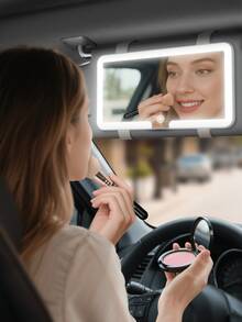 Rechargeable Car Visor Makeup Mirror With 3 Lighting Modes And Dimmable Touch Screen, Women's Car Accessory, Suitable For Makeup And Touch-Ups While Parked And Waiting, Clear Mirror - Multicolor - View 9