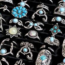 15 buah Cincin Paduan Logam Bertatahkan Batu Turkuois Buatan, Cincin Pasangan Gaya Campuran Bohemian Vintage, Aksesori Jari untuk Pesta & Pemakaian Sehari-hari, Hadiah Perhiasan Fashion, Pengiriman Acak - 15 cincin Bohemian acak - View 5