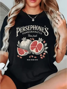 Open Pomegranates Symbolizing Abundance, Fertile Nature, And Vital Energy, With Red Seeds Inspiring Freshness And Modern Charm. Comfortable And Attractive Casual Women's T-Shirt - 黑色 - 查看 1