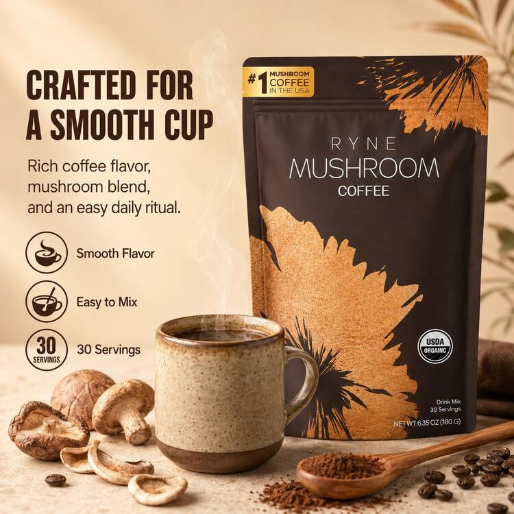 Premium RYNE Organic Mushroom Coffee, USDA Certified, 30 Servings, #1 Mushroom Coffee In The USA, Focus & Wellness Drink Mix - 1件 - 查看 4