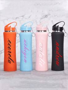 Botella de agua aislada de acero inoxidable personalizada, botella de agua de fitness personalizada, botella de agua aislada, botella de agua deportiva, con pajita, fácil de limpiar, adecuada para deportes, uso diario, también se puede regalar a familiares, amigos, exquisita de alta calidad - Multicolor - Ver 3