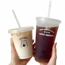 480ml/700ml Reusable Plastic Straw Cup, Large Capacity Portable Cup For Drinking Juice, Coffee, Milk Tea, Suitable For Summer - Multicolor - View 6