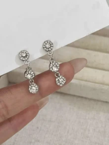 1 par de pendientes con borlas brillantes estilo francés para mujeres - Plateado - Ver 7