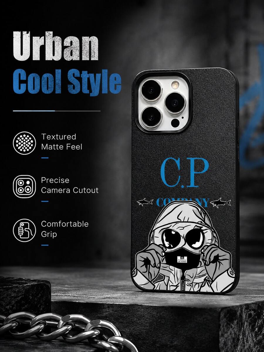 1 chiếc ốp lưng TPU mềm mại, phong cách đường phố cá tính, hợp tác thương hiệu, họa tiết minh họa có mũ trùm đầu của công ty CP, camera được nâng cao để chống trầy xước và ôm sát thân máy, tương thích với iPhone 17pro MAX/17pro/17/16pro MAX/16pro/16/15pro MAX/15pro/15/14pro MAX/14pro/14/13pro MAX/13pro/13/12pro MAX/12pro/11pro MAX/11. Chống sốc, chống dầu, chống nước, ốp lưng bảo vệ thời trang. - màu đen - Xem 1