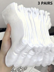 5 Pairs Men's Pure White Crew Sports Socks, Summer Style, Available In 1/3/5/10 Pairs, Crew/Ankle Length - White - View 12