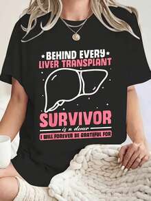 Gráfico que representa esperanza y gratitud hacia los donantes de órganos mostrando un hígado como símbolo de vida nueva y fortaleza camiseta de mujer casual con mensaje inspirador para sobrevivientes de trasplante - Negro - Ver 8