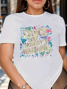 Un conjunto de figuras geométricas coloridas expresa la energía del baile y la libertad de moverse sin preocuparse por las miradas camiseta de mujer moderna cómoda para uso diario y salida casual - Blanco - Ver 1