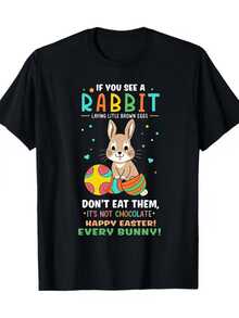 A Playful Bunny Surrounded By Colorful Eggs Embodies The Joy And Tenderness Of The Easter Season, Conveying A Positive And Festive Message. This Women's T-Shirt Features A Cheerful And Modern Print, Perfect For Celebrating In Style. - 黑色 - 查看 1