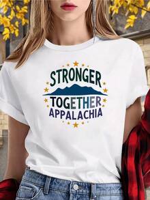 Blue Mountains Surrounded By Golden Stars Symbolize Unity, Strength, And Collective Hope, Reflecting A Positive Spirit And Shared Energy. A Comfortable, Casual Women's T-Shirt, Ideal For Everyday Wear. - 白色 - 查看 8