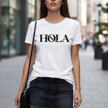 HOLA Bold Interlocking Serif Monochrome Statement Tee - High-Fashion Minimalist Collection - Blanco - Ver 1