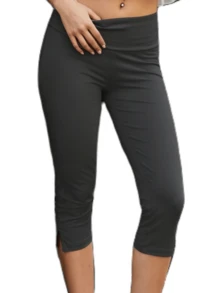 Women's Side Slit Fold Over Capri Leggings Y2K Low Rise Flared Pants Stretch Lounge Yoga Athletic Cropped Pants Bell Bottoms - 深灰色 - 查看 6