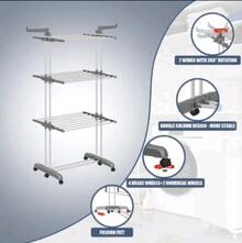 Tendedero de ropa, 4 Niveles Tendederos Plegables Vertical con Ruedas Amplio Espacio de Secado Tendederos, Acero Inoxidable Tendal para Exterior y Interiores - quarto piano - Visualizzare 6